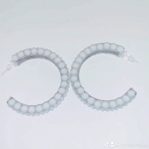 Elegant White Rhinestone Hoops - Picture 3 of 3